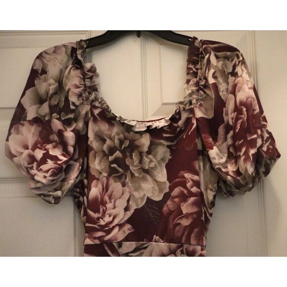 Mia Joy x Joyfolie Women's Sz Small Plum Purple Floral Alyssa Ruched Dress - Picture 9 of 13